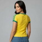 Blusa Brasil Feminina Baby Look Bordada Algodão Torcida Copa
