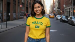 Blusa Brasil Feminina Baby Look Bordada Algodão Torcida Copa