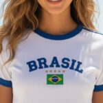 Camisa Brasil Feminina Baby Look Bordada Algodão