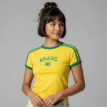 Camisa Brasil Feminina Baby Look Bordada Algodão