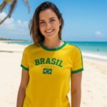 Blusa Brasil Feminina Baby Look Bordada Algodão Torcida Copa