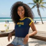 Cropped Brasil Feminino Bordado Algodão Brasilcore Estilo Torcedora