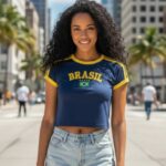 Cropped Brasil Feminino Bordado Algodão Brasilcore Estilo Torcedora