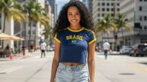 Cropped Brasil Feminino Bordado Algodão Brasilcore Estilo Torcedora