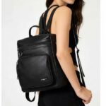 Mochila Feminina Grande Couro PU Textura Lichia Elegante e Versátil