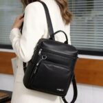 Mochila Feminina Grande Couro PU Textura Lichia Elegante e Versátil