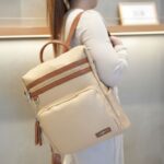 Mochila Feminina Grande Couro PU Textura Lichia Elegante e Versátil