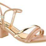 Sandália Feminina Salto Baixo Bico Quadrado 3 Tiras Chic