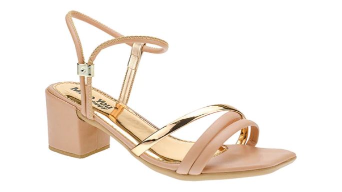 Sandália Feminina Salto Baixo Bico Quadrado 3 Tiras Chic