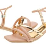 Sandália Feminina Salto Baixo Bico Quadrado 3 Tiras Chic