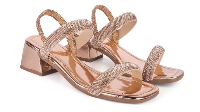 Sandália Feminina Salto Bloco Baixo com Strass Confortável