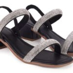 Sandália Feminina Salto Bloco Baixo com Strass Confortável