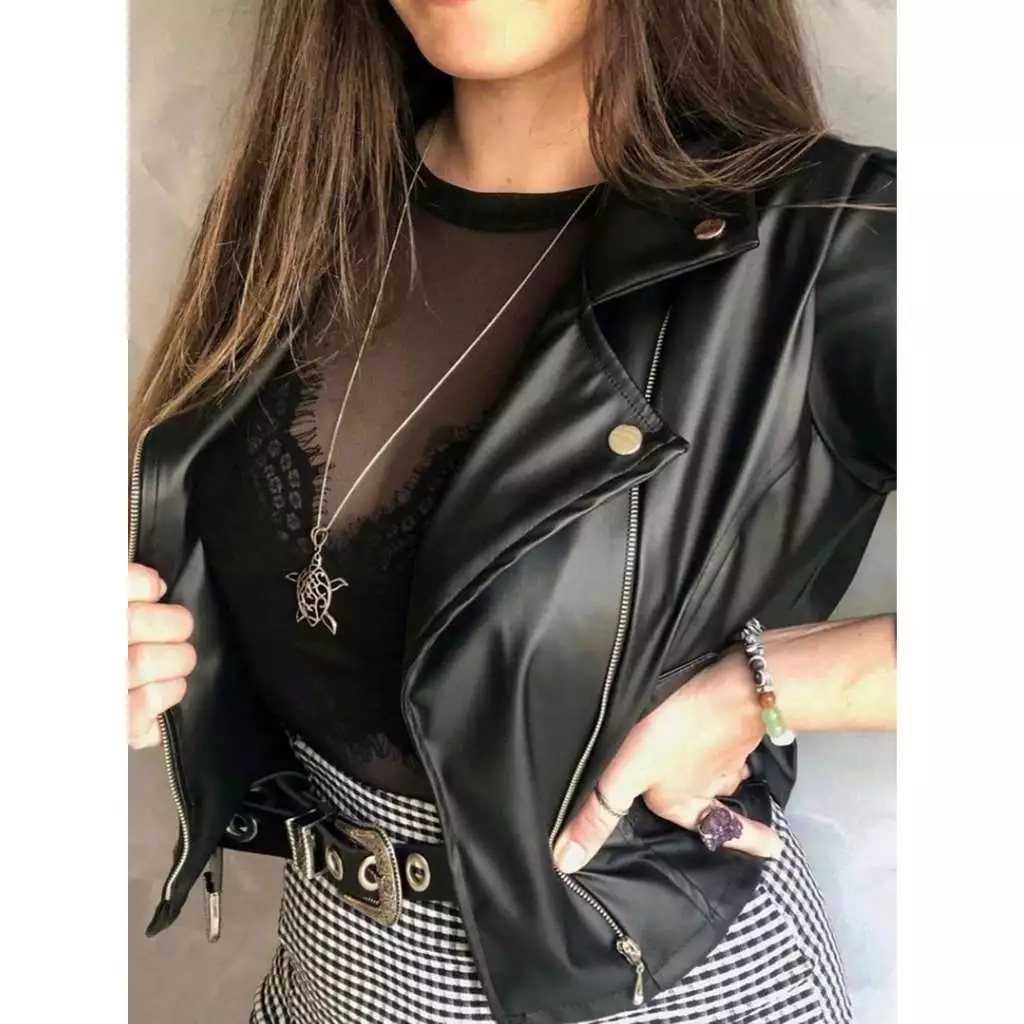 Jaqueta de Couro Feminina com Zíper Inverno