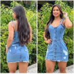 Vestido Jeans de Alcinha Botão Forro