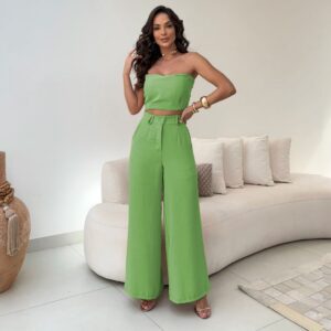 Calça Wide Leg Cintura Alta e Blusa Top