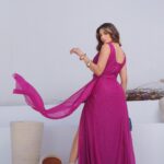 Vestido de Festa Fucsia com Fenda e Bojo