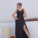 Vestido de Festa Fucsia com Fenda e Bojo