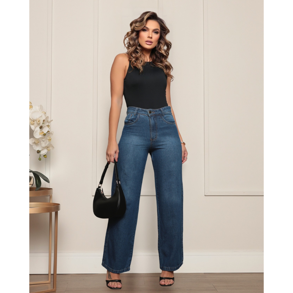 Calça Jeans Feminina Wide Leg sem Lycra
