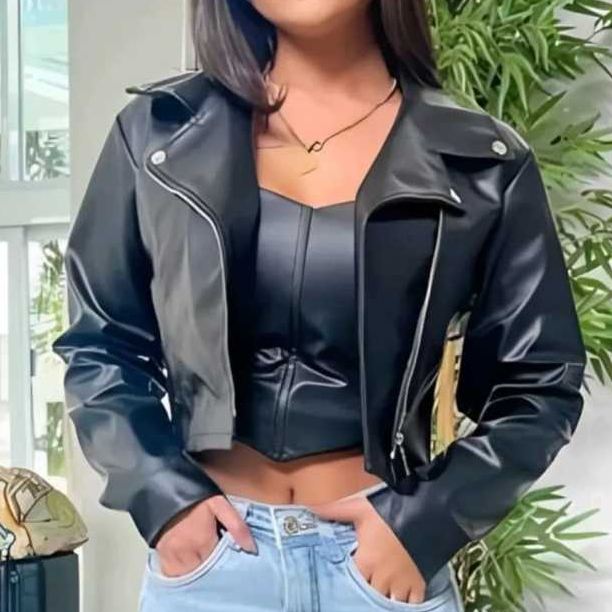Jaqueta Feminina Couro Fake Preta