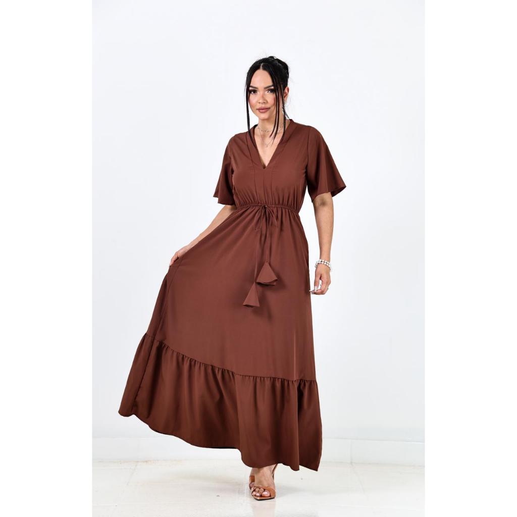 Vestido Longo em Crepinho Leve Elegante