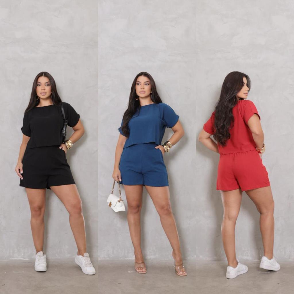 Cropped e Shorts Cintura Alta Viscolinho