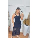 Vestido Longo Tricô Jacquard Rendado