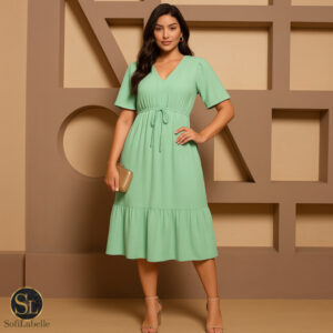 Vestido Manga Curta com Babado