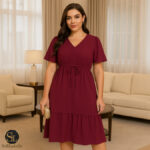 Vestido Manga Curta com Babado