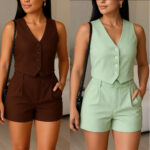 Colete e Shorts Casual Moda Estilo Social