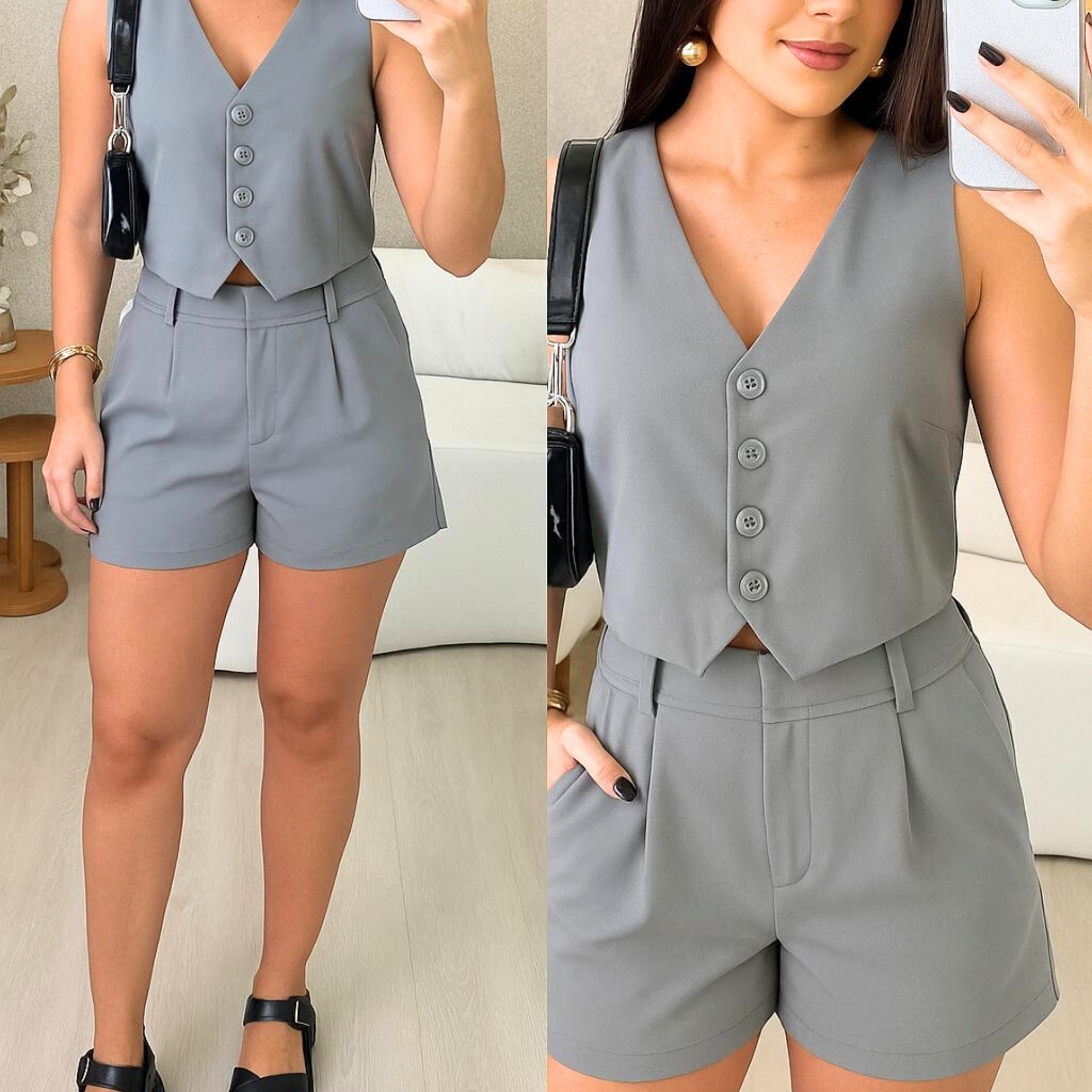 Colete e Shorts Casual Moda Estilo Social