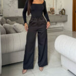 Calça Pantalona Feminina Alfaiataria Cintura Alta