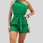 Conjunto Alfaiataria Ombro Único com Faixa Elegante Feminino