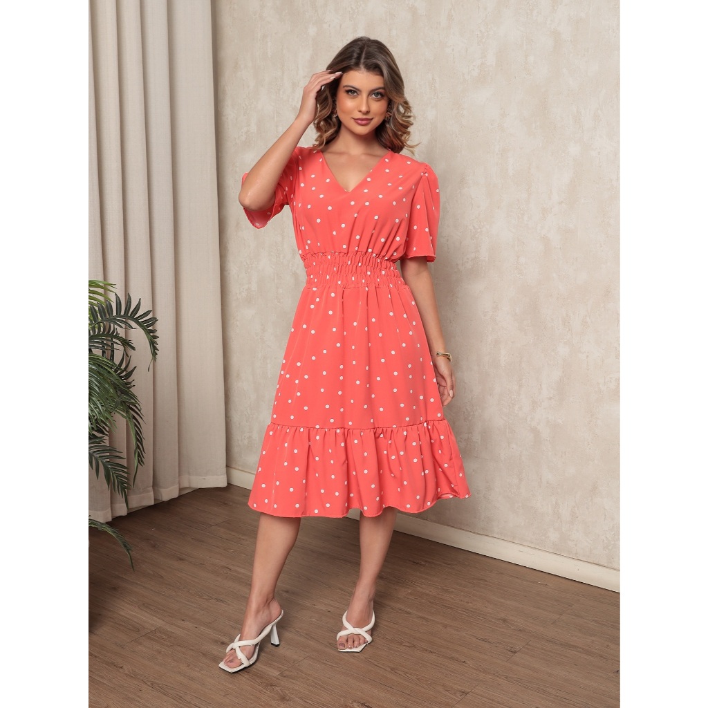 Vestido Midi Crepinho Ombro a Ombro