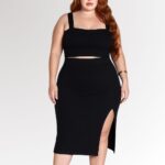 Conjunto Plus Size Top e Saia com Fenda