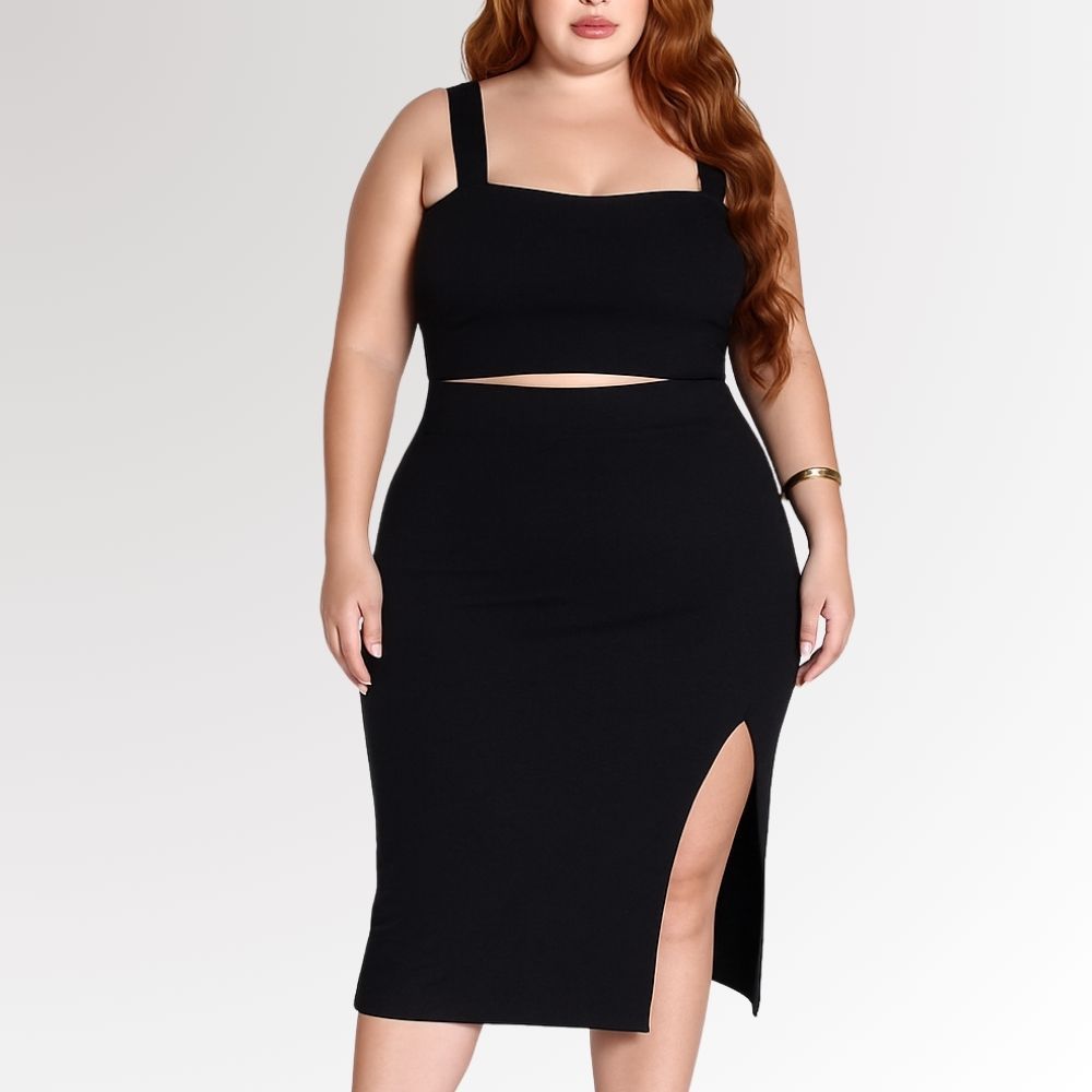 Conjunto Plus Size Top e Saia com Fenda