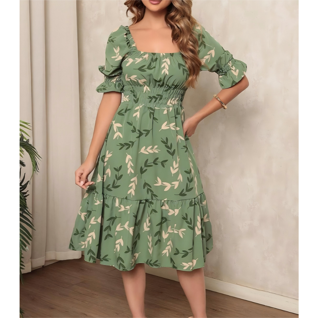 Vestido Feminino Midi Crepinho