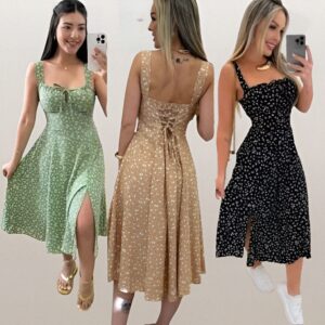 Vestido Midi Romântico Estampa Floral