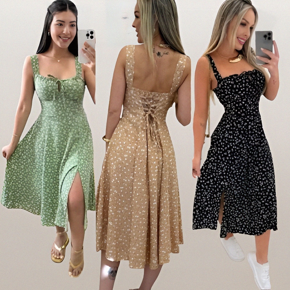 Vestido Midi Romântico Estampa Floral