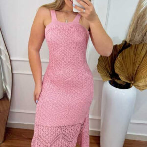 Vestido Longo Tricô Jacquard Rendado