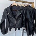 Jaqueta Feminina Couro com Zíper Estilo Elegante Moda Inverno