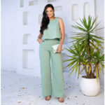 Conjunto Alfaiataria Social Feminino Calca e Blusa Em Linho