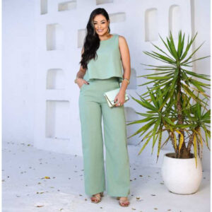 Conjunto Alfaiataria Social Feminino Calca e Blusa Em Linho