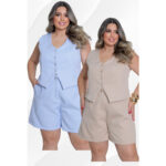 Conjunto Shorts e Colete Social Alfaiataria Plus Size