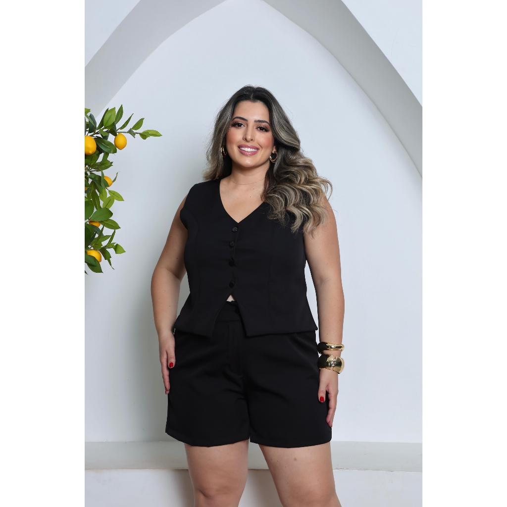 Shorts e Colete Social Alfaiataria Plus Size