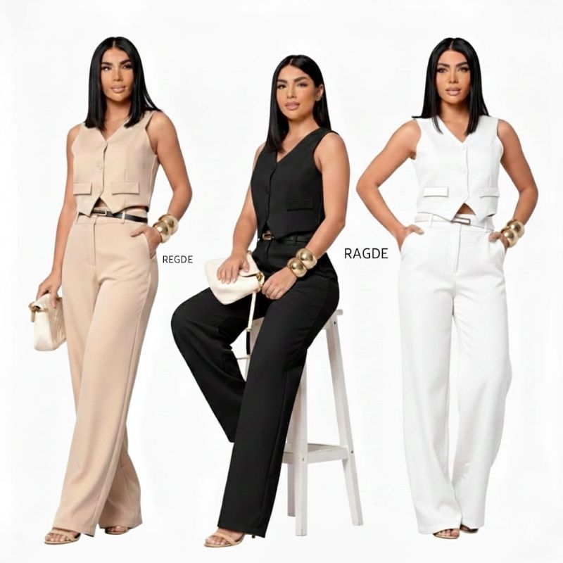 Calça com Colete de Tecido Alfaiataria