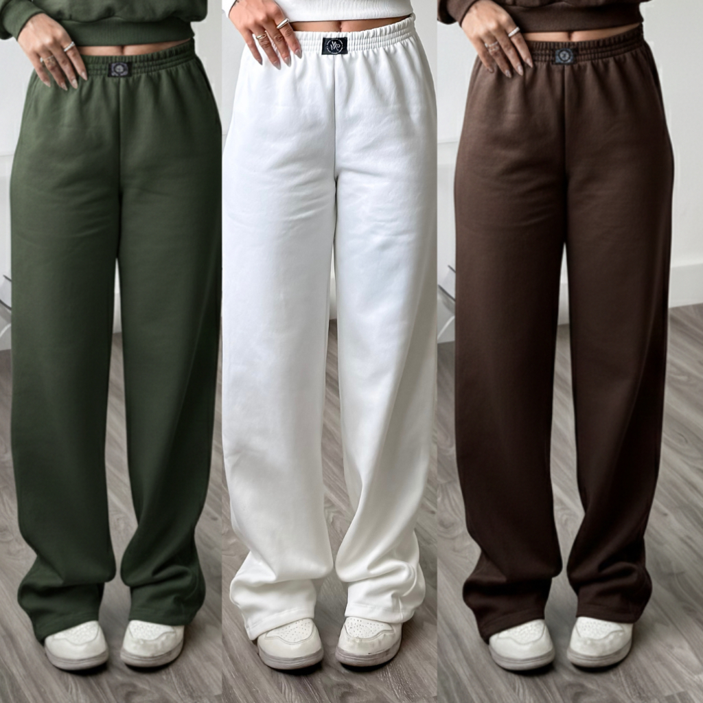 Calça Pantalona Feminina Cintura Alta no Moletom