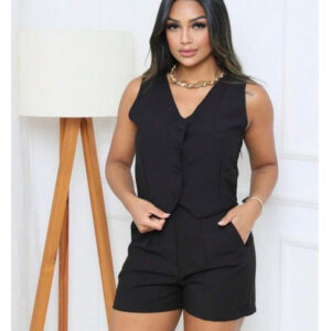 Conjunto Feminino Alfaiataria Luxo Short e Colete Social Premium