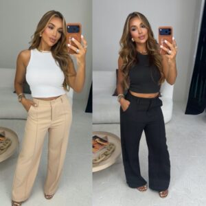 Calcas Pantalona Alfaiataria Cintura Alta Com Bolso