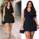 Conjunto Short Saia e Colete Plus Size Alfaiataria