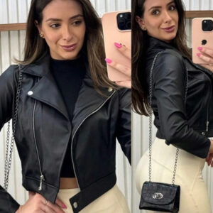Jaqueta de Couro Feminina Com Ziper
